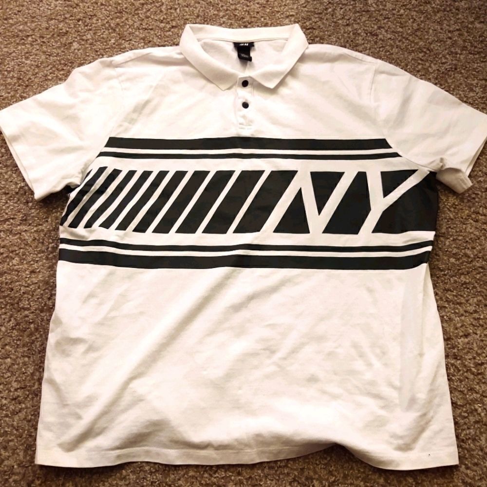 H&M NY SS Men's Polo White Black